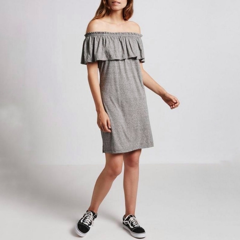 Current Elliott The Ruffle Dress in Heather Grey Off Shoulder Women's size XS